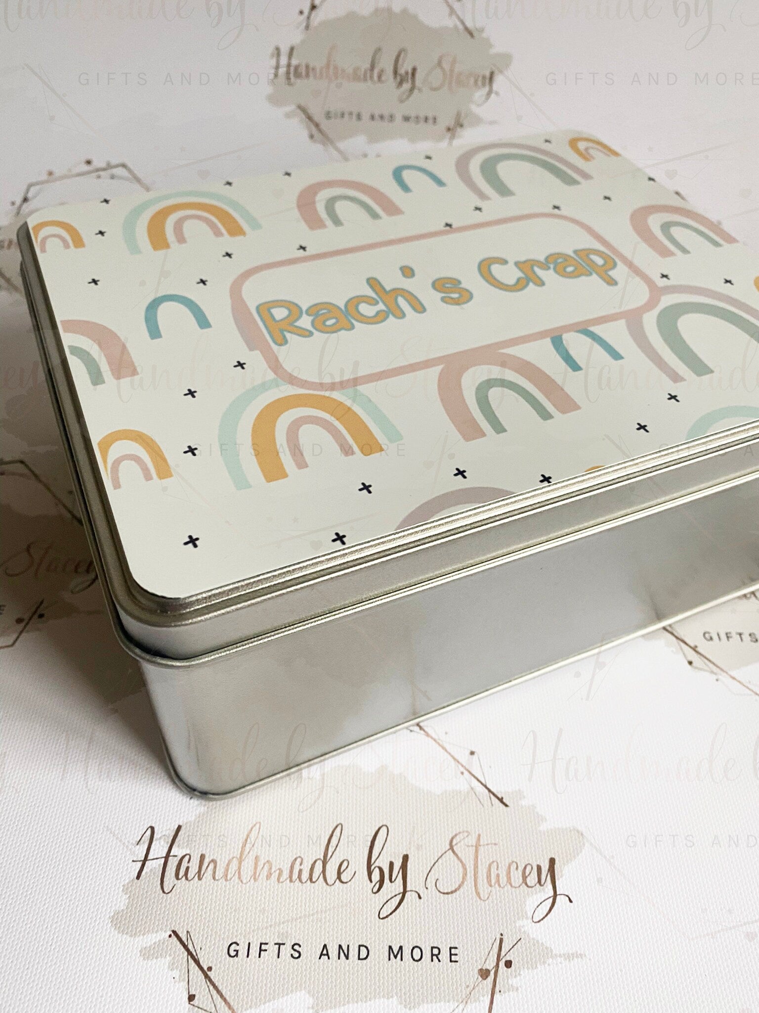 Personalised Novelty Metal Tin|Rainbow Design|Birthday Christmas Gift|Editable Text|Sweet Biscuit Self Care Box|Treat for Nanny|Mum|Friend