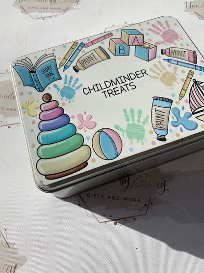 Personalised Novelty Metal Tin|Childminder Design|Nursery Staff|Thank you Treat Tin|Biscuit Sweetie Favour Gift Idea End of Term