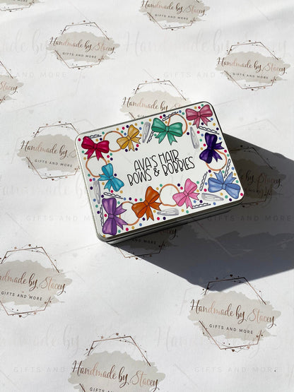 Personalised Novelty Metal Tin|Childs Hair Bows & Clips Box|Custom Editable Text|Gift Idea for Daughter|Sister|Niece|Grandaughter