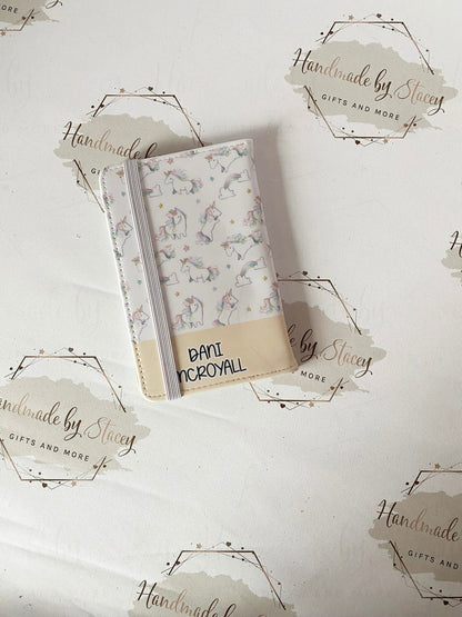Personalised Childrens Passport Holder|Unicorn Design PU Leather|Custom Text|MDF Luggage Tag|School Name Tag|Gift for Child|Travelling