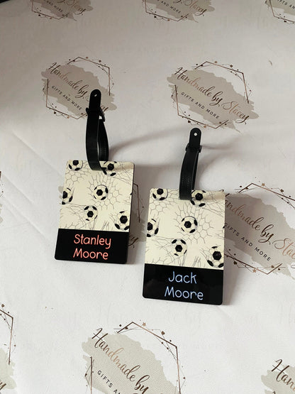 Personalised Childrens Passport Holder|Football Design PU Leather|Custom Text|MDF Luggage Tag|School Name Tag|Gift for Child|Travelling