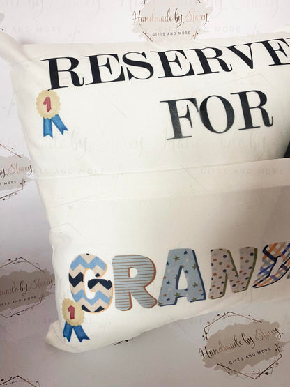 Personalised Cushion|Reserved for Pocket Cushion|Remote Control/Glasses/Phone Holder for Him|Home Gift Idea for Dad/Grandad/Brother/Uncle