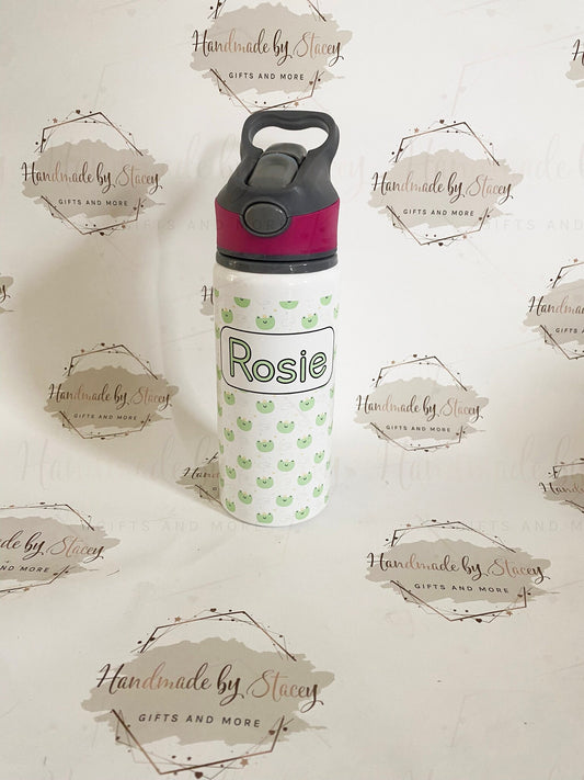 Personalised Child's Animal Green Frog Water Bottle|Back to School Drinking Bottle|Editable Text|Toddler Nursery|Birthday Gift Idea