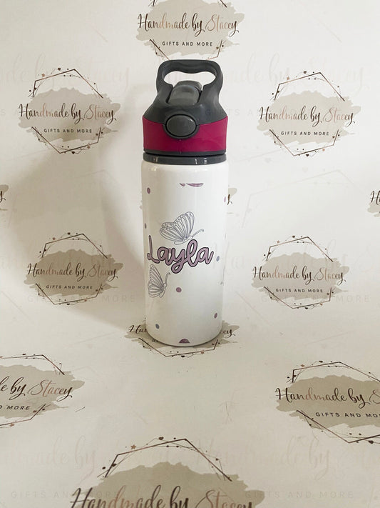 Personalised Child's Purple Butterfly Water Bottle|Back to School Drinking Bottle|Editable Text|Toddler Nursery|Birthday Gift Idea