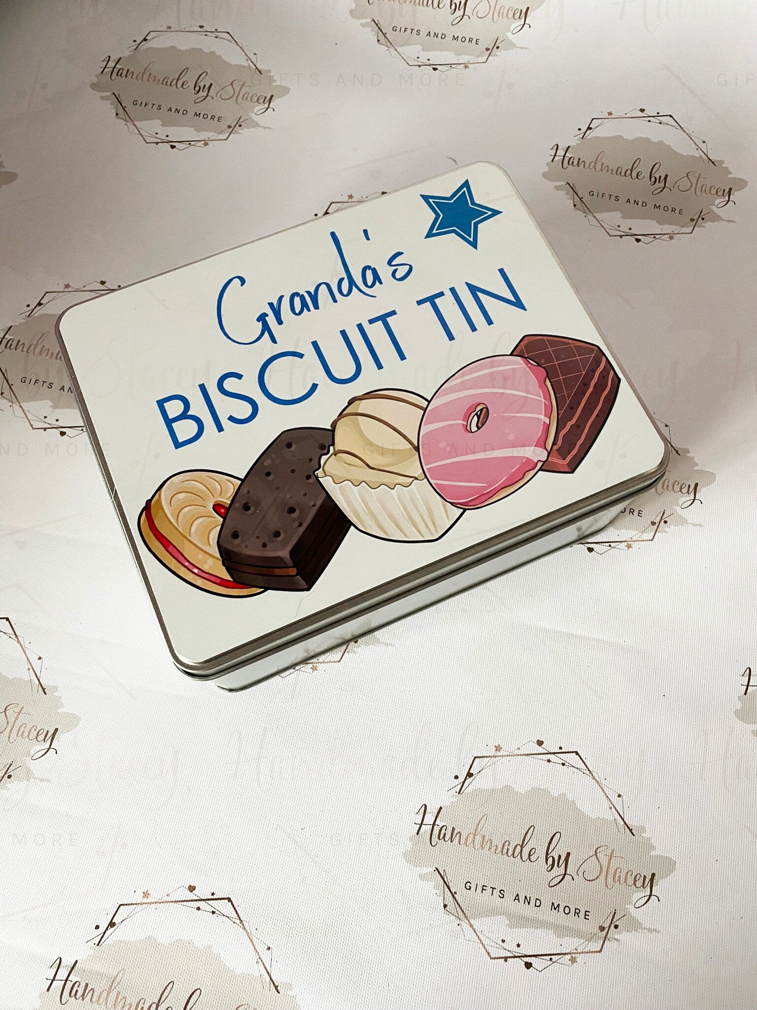Personalised Novelty Metal Tin|Biscuit Design|Birthday Fathers Day Christmas Gift|Editable Text|Biscuit Self Care Box|Friend|Uncle|Dad