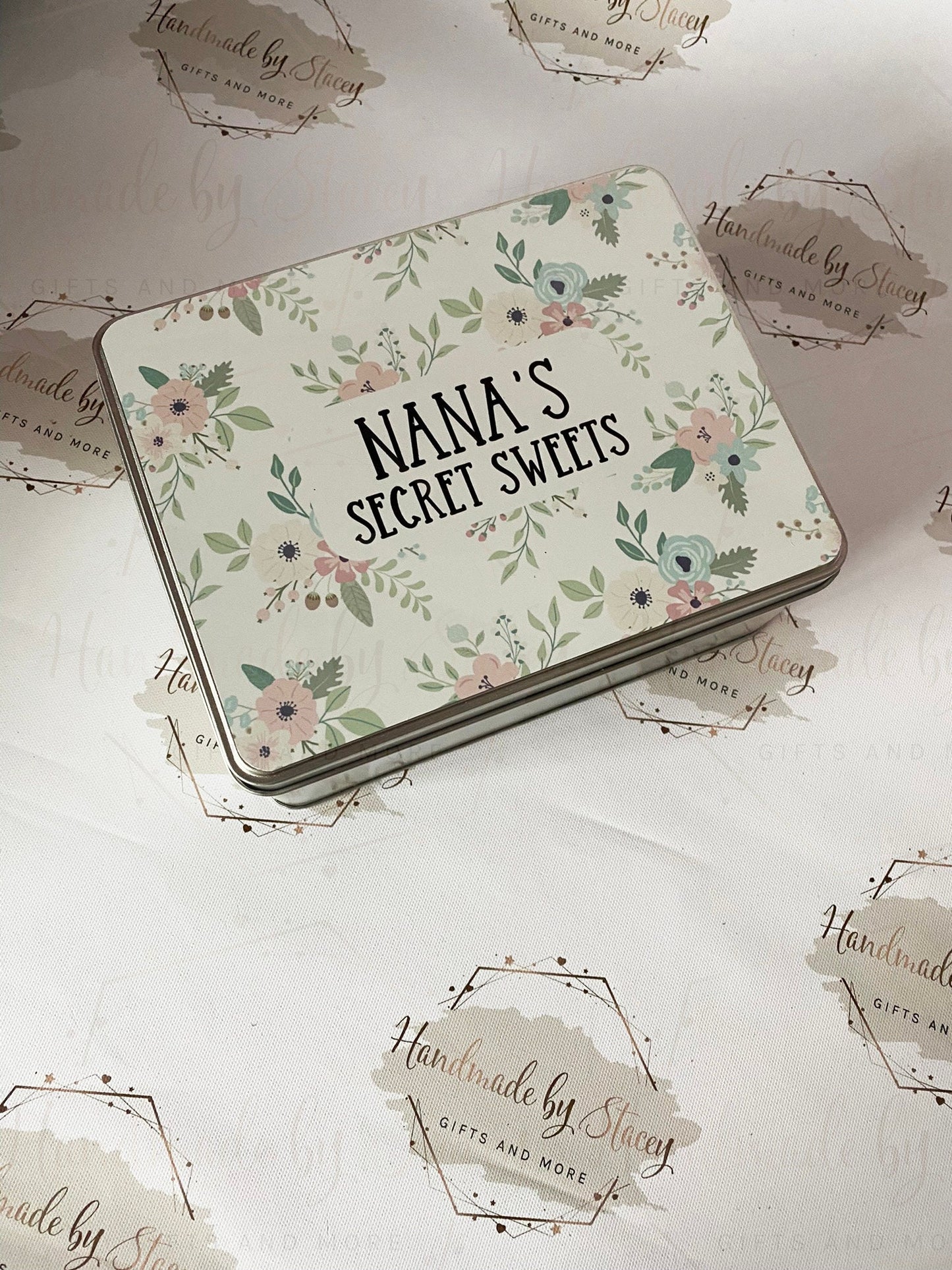 Personalised Novelty Metal Tin|Floral Design|Birthday Mothers Day Christmas Gift|Editable Text|Sweet Biscuit Self Care Box|