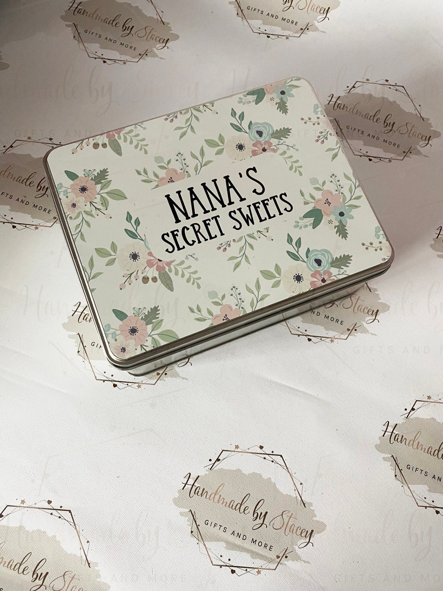 Personalised Novelty Metal Tin|Floral Design|Birthday Mothers Day Christmas Gift|Editable Text|Sweet Biscuit Self Care Box|
