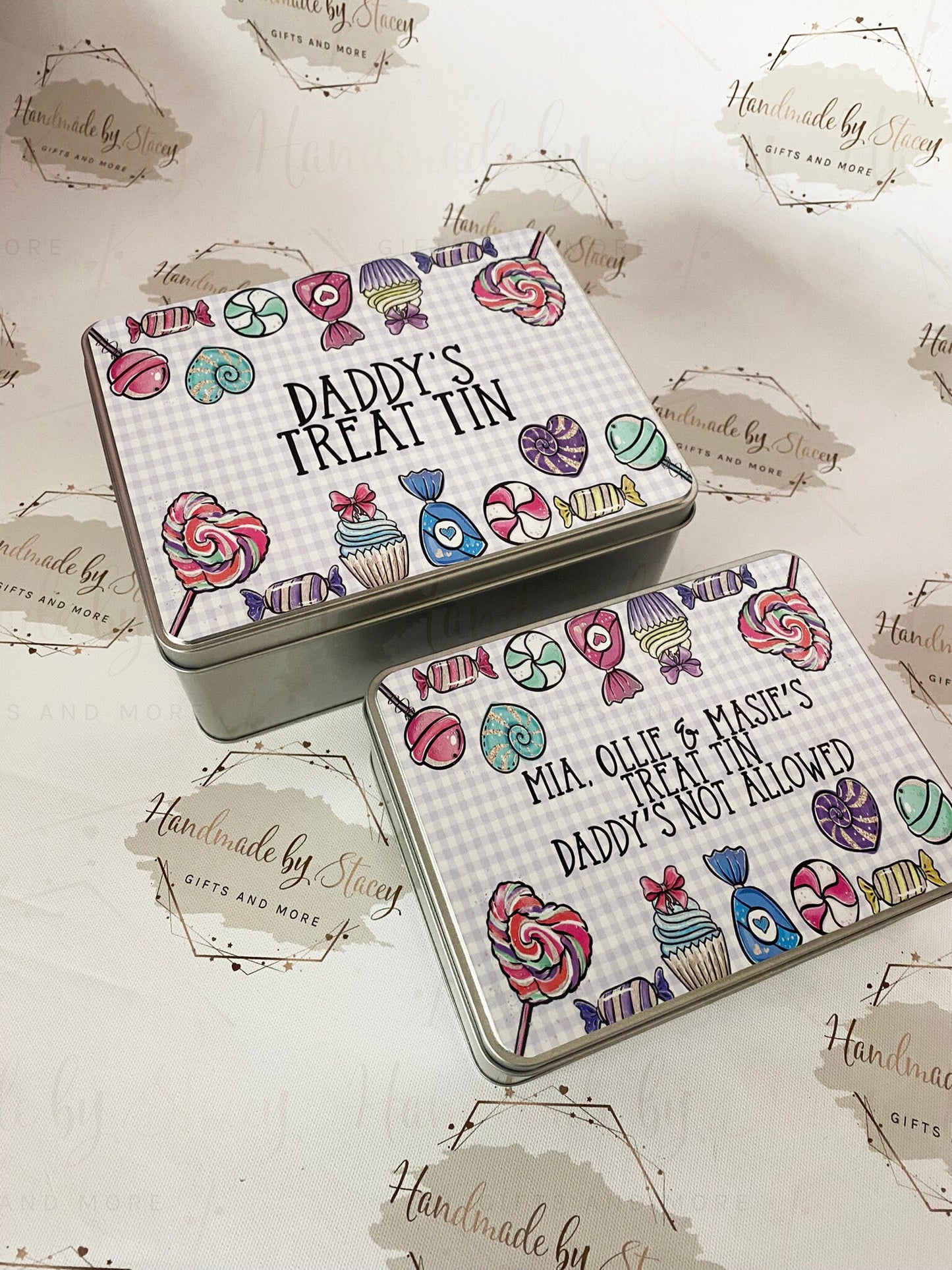 Personalised Novelty Metal Tin|Sweets Design|Birthday Mothers Fathers Day Christmas Gift|Editable Text|Chocolate Treat Tin