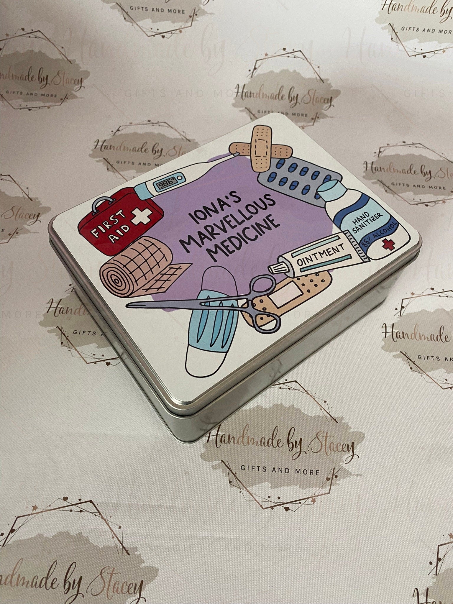 Personalised Novelty Metal Tin|Medicine Box|New Home Gift Idea|Box for Diabetics|Storage for Medical supplies|First aid box|Editable Text