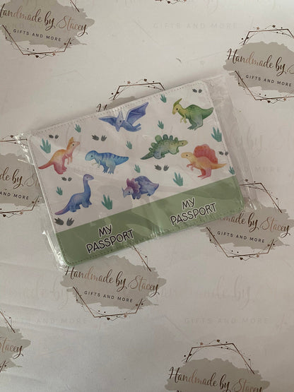 Personalised Childrens Passport Holder|Dinosaur Design PU Leather|Custom Text|MDF Luggage Tag|School Name Tag|Gift for Child|Travelling