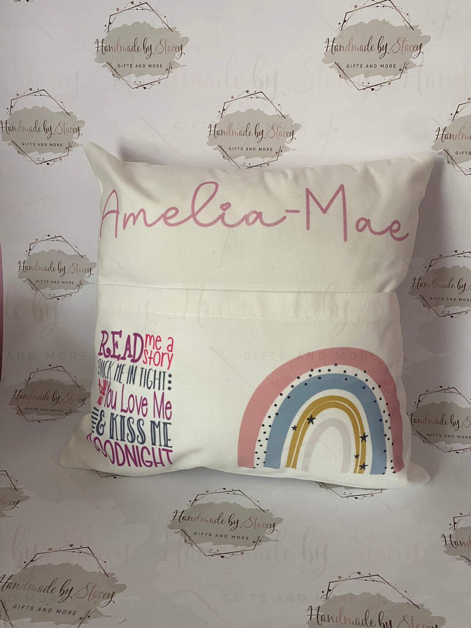 Rainbow Personalised Book Cushion/Pocket Cushion/Gift Idea for Children/Birthday Gift for Son/Daughter/Reading Keepsake Bedroom Decor