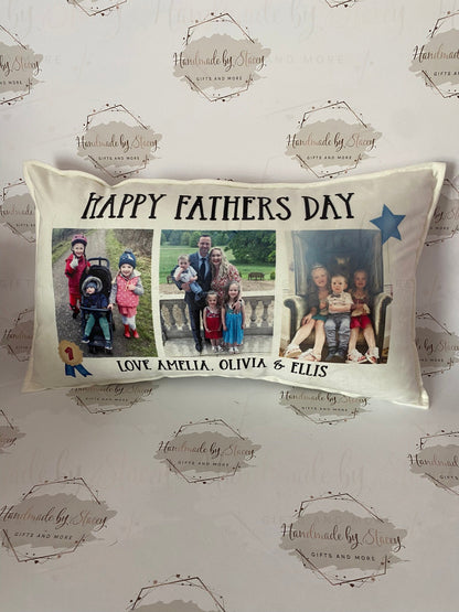 Personalised Photo Cushion Cover|Oblong Shaped Soft Velted Pillow with or Without Inner|Custom Photo & Text|Father's Day Birthday Gift Idea