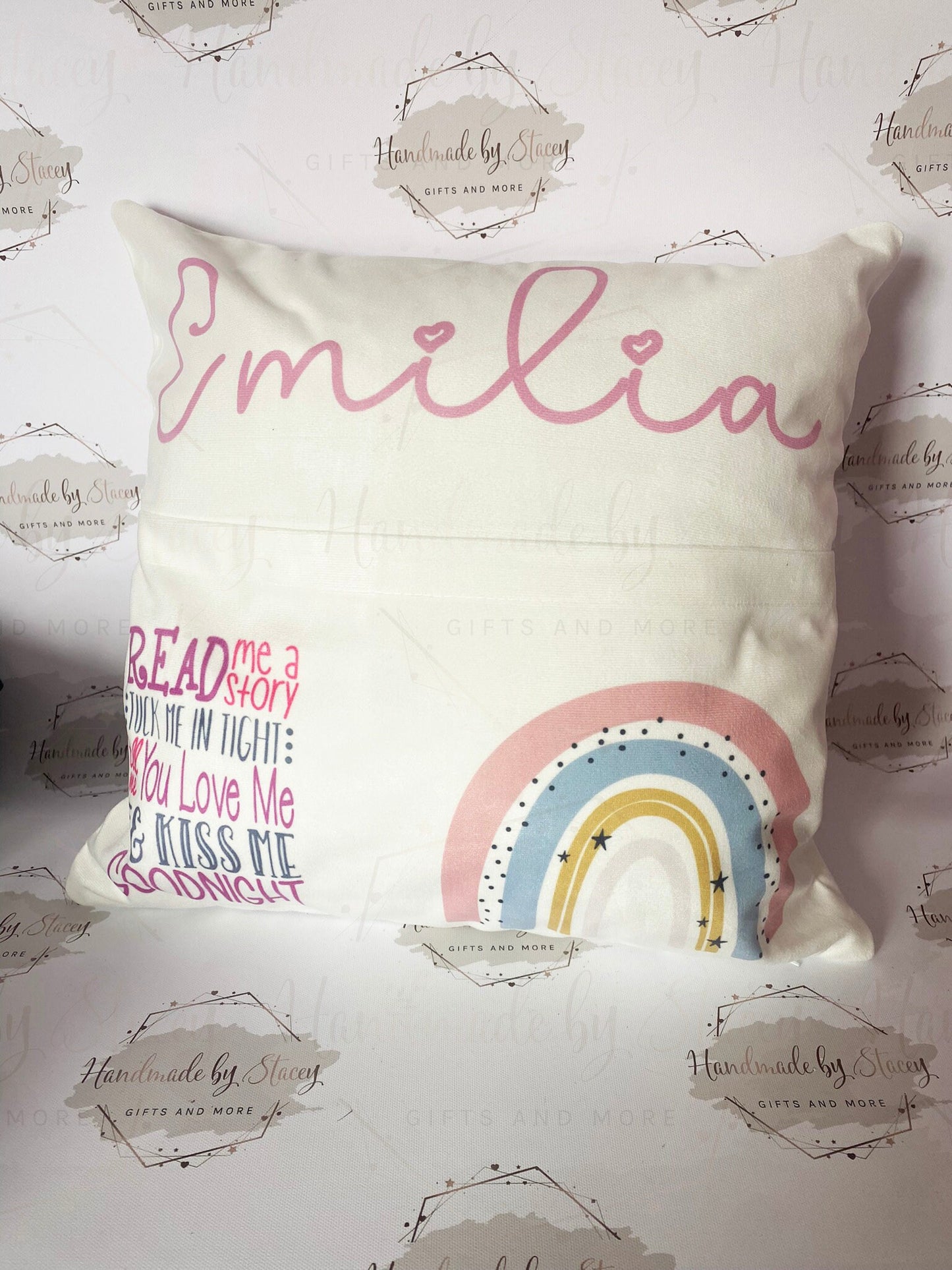 Rainbow Personalised Book Cushion/Pocket Cushion/Gift Idea for Children/Birthday Gift for Son/Daughter/Reading Keepsake Bedroom Decor