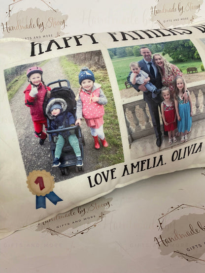 Personalised Photo Cushion Cover|Oblong Shaped Soft Velted Pillow with or Without Inner|Custom Photo & Text|Father's Day Birthday Gift Idea