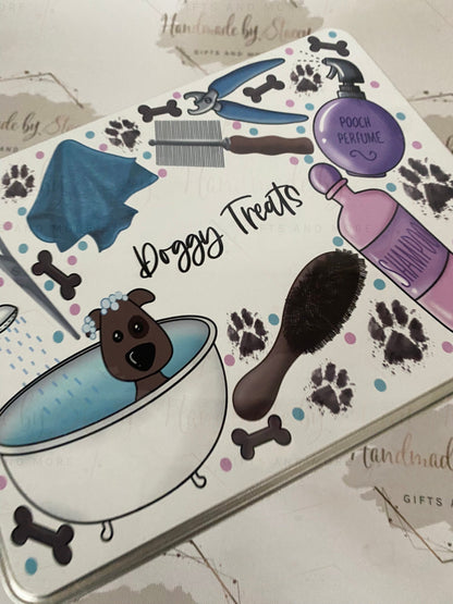 Personalised Novelty Metal Tin|Dog Groomer Design|Birthday Christmas Gift|Editable Text|Dog Treats Box|Thank you Present|Keepsake Gift Idea