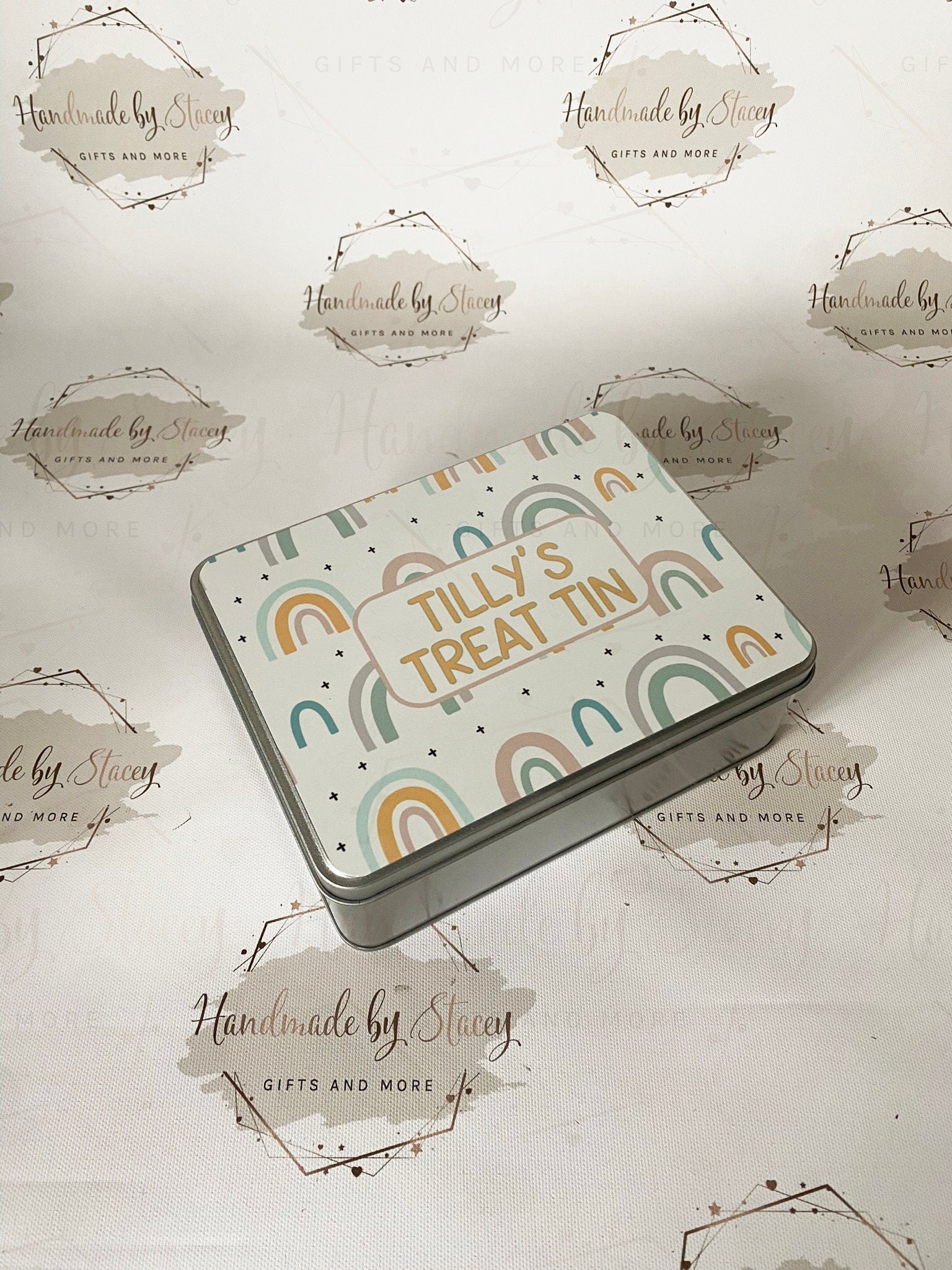 Personalised Novelty Metal Tin|Rainbow Design|Birthday Christmas Gift|Editable Text|Sweet Biscuit Self Care Box|Treat for Nanny|Mum|Friend
