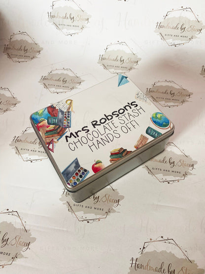 Personalised Novelty Metal Tin|Thank you Teacher|Biscuit Sweet Tin for TA|Emergency Teacher Supplies|Funny Unique Gift Idea