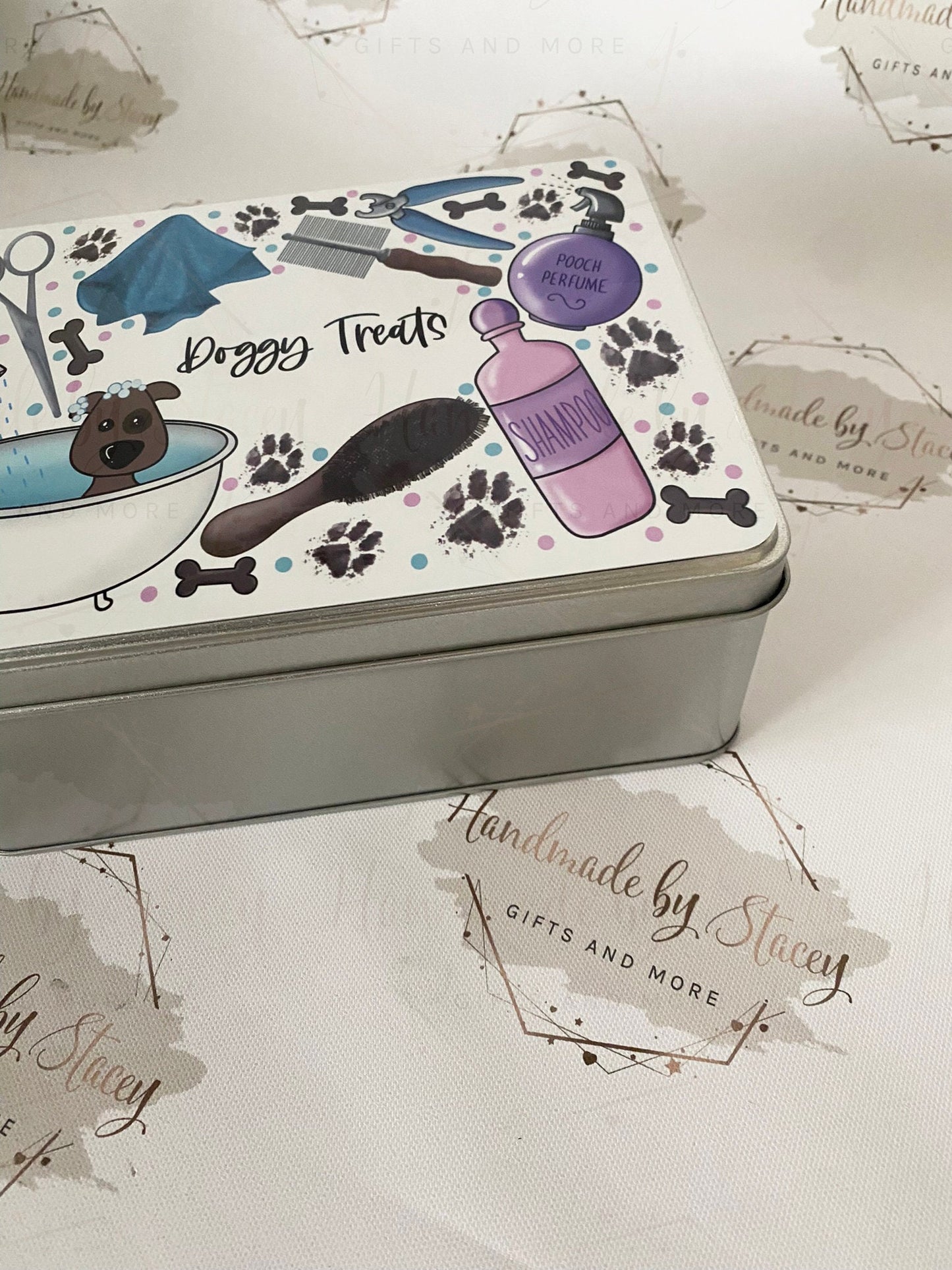 Personalised Novelty Metal Tin|Dog Groomer Design|Birthday Christmas Gift|Editable Text|Dog Treats Box|Thank you Present|Keepsake Gift Idea