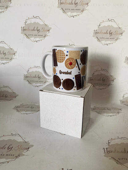 Personalised Ceramic Mug|Biscuit Design|Editable Text|Gift Idea for Him Her Nan Grandad Mum Dad|Birthday Christmas