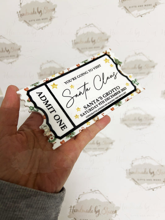 Personalised Festive Gift Ticket|Acrylic Custom Text|Christmas Santa's Grotto|Polar Express|Event Voucher|Red Stripe Design|Child Gift Idea