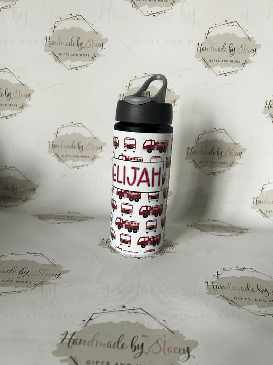 Personalised Child's Red Fire Engine Water Bottle|Back to School Drinking Bottle|Editable Text|Toddler Nursery|Birthday Gift Idea