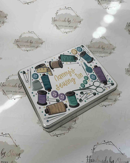 Personalised Novelty Metal Tin|Sewing Design|Crochet Knitting|Editable Text|Storage Treat Gift for Birthday Christmas|Nan|Mummy|Grandma