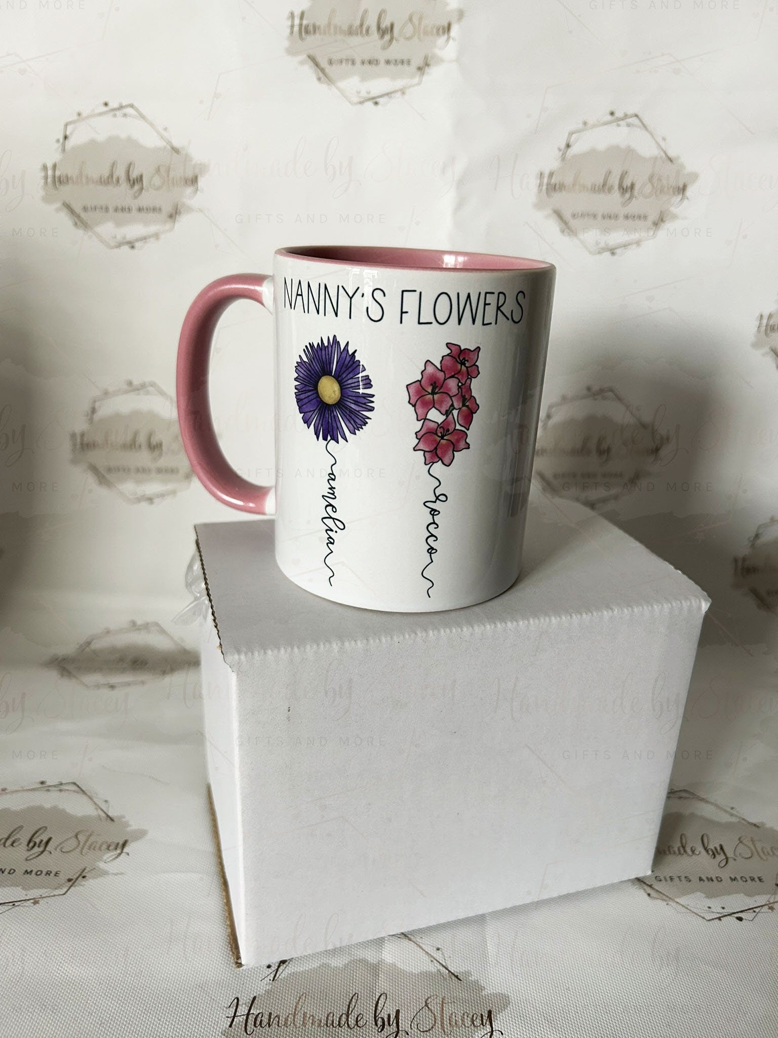 Personalised Birth Flower Mug|Ceramic Drinking Cup|Grandparent Mothers Day Birthday Gift Idea for Her|Floral Birthday Design