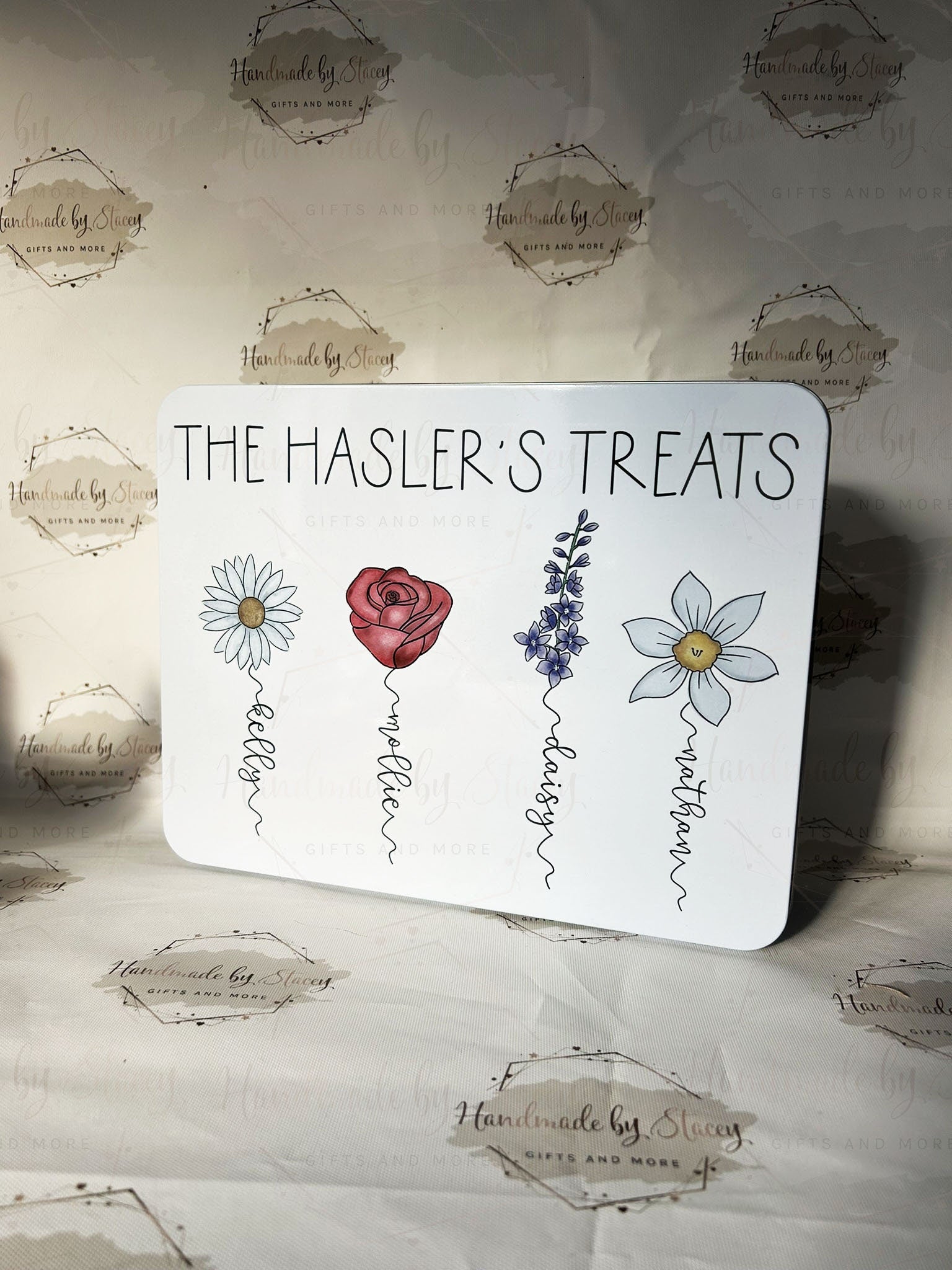 Personalised Novelty Metal Tin|Birth Flower Design|Floral Gift for Mothers Day|Birthday|Treat Sweet Cake Biscuit Tin for Her|Various Sizes
