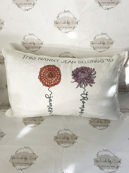 Personalised 30x50cm Cushion Cover|Oblong Shaped Soft Velted Pillow with or Without Inner|Birth Flower Design|Mothers Day Birthday Gift Idea