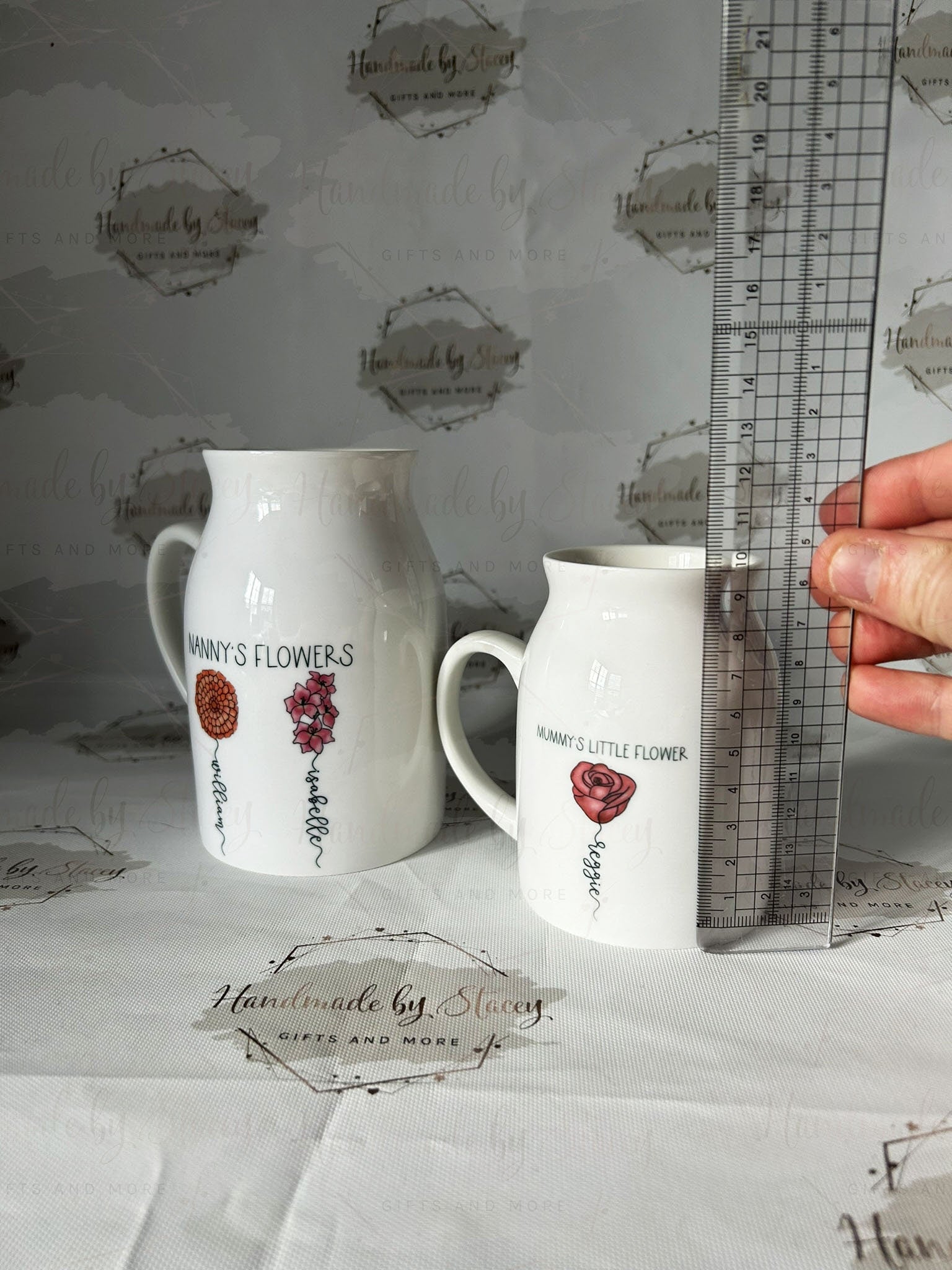 Personalised Birth Flower Jug|Ceramic Floral Vase|Grandparent Mothers Day Birthday Gift Idea for Her|Two Sizes|Limited Product