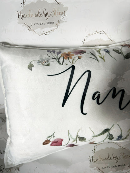 Personalised 30x50cm Cushion Cover|Oblong Shaped Soft Velted Pillow with or Without Inner|Wildflower Design|Mothers Day Birthday Gift Idea