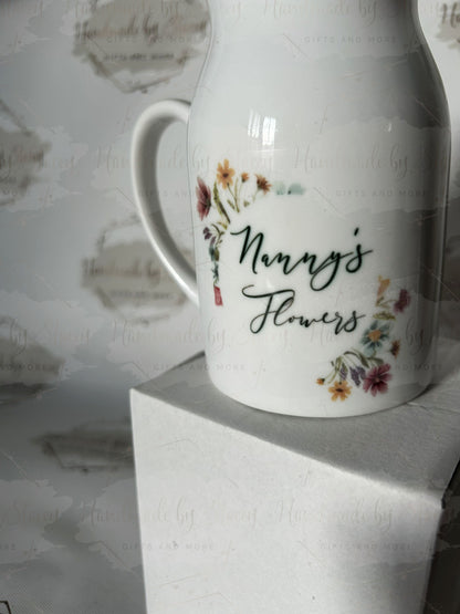 Personalised Wildflower Jug|Ceramic Floral Vase|Grandparent Mothers Day Birthday Gift Idea for Her|Two Sizes|Limited Product