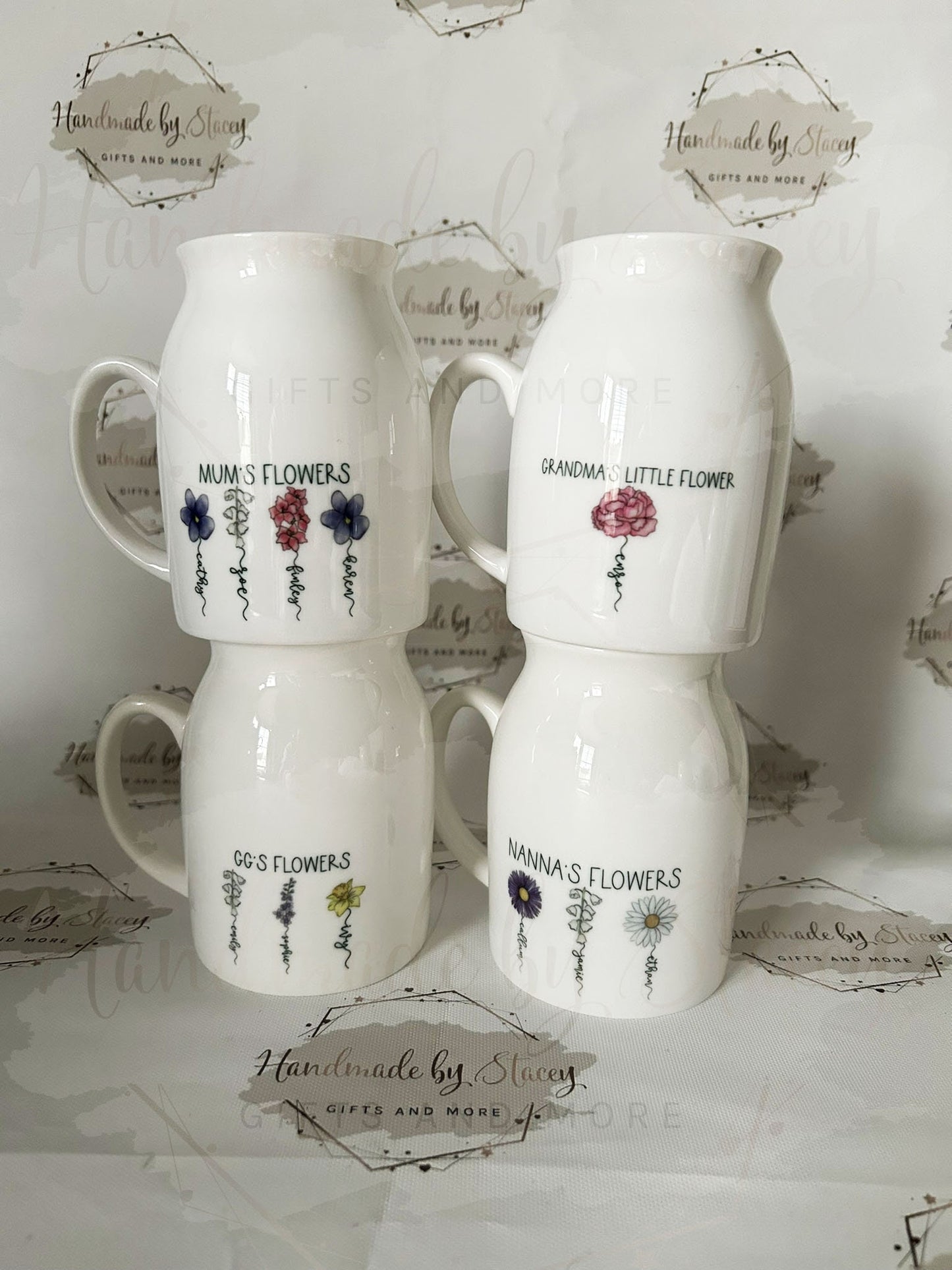 Personalised Birth Flower Jug|Ceramic Floral Vase|Grandparent Mothers Day Birthday Gift Idea for Her|Two Sizes|Limited Product