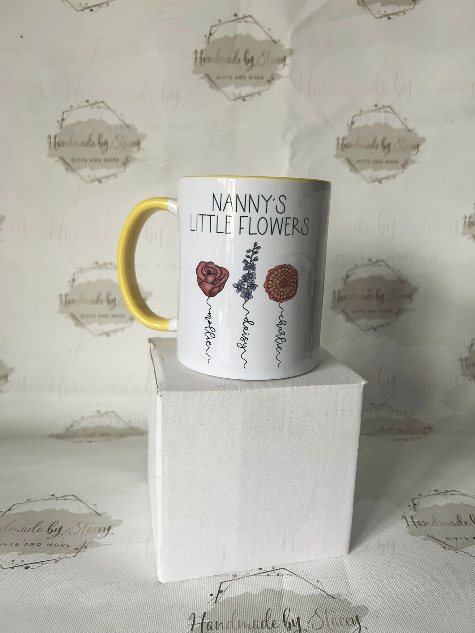 Personalised Birth Flower Mug|Ceramic Drinking Cup|Grandparent Mothers Day Birthday Gift Idea for Her|Floral Birthday Design