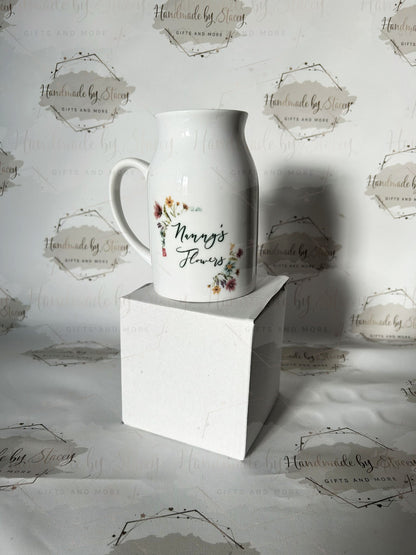 Personalised Wildflower Jug|Ceramic Floral Vase|Grandparent Mothers Day Birthday Gift Idea for Her|Two Sizes|Limited Product