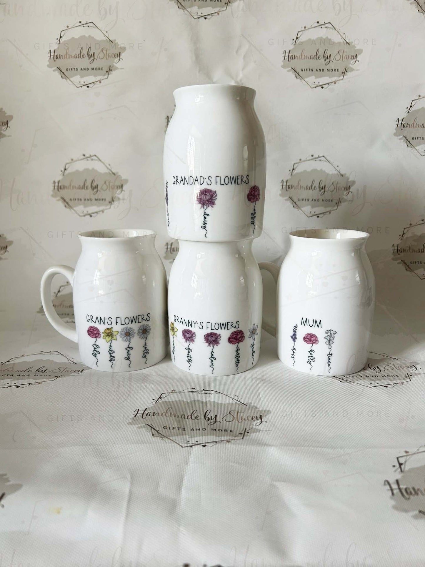 Personalised Birth Flower Jug|Ceramic Floral Vase|Grandparent Mothers Day Birthday Gift Idea for Her|Two Sizes|Limited Product