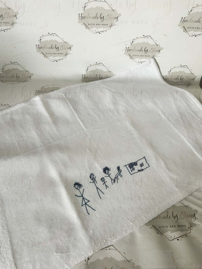 Personalised Kitchen Tea Towel|Child Drawing Artwork|Custom Design|Gift for Mothers day|Fathers Day|Loved One|From Grandchildren