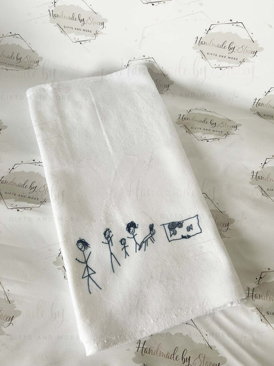 Personalised Kitchen Tea Towel|Child Drawing Artwork|Custom Design|Gift for Mothers day|Fathers Day|Loved One|From Grandchildren