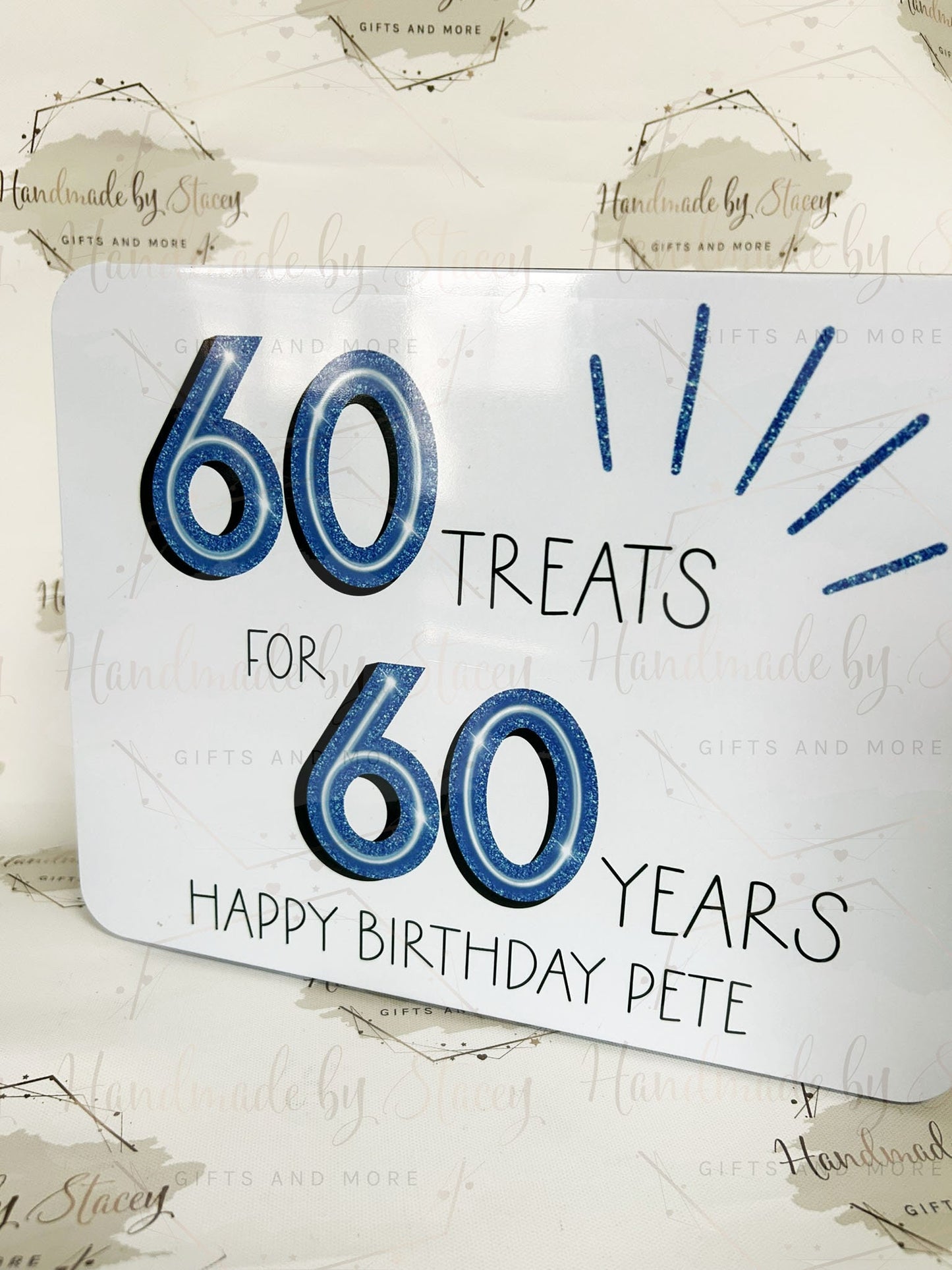 Personalised Novelty Metal Tin|Blue Glitter Design|Various Sizes|Custom Text|Big Birthday|Tenth Anniversary|Sweet Biscuit Box|Gift Idea