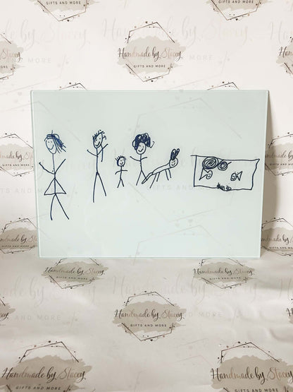 Personalised Chopping Board|A4 or A3|Child Drawing Handprint Artwork|Custom Gift Idea Fathers Day Mothers Day Kitchen Home