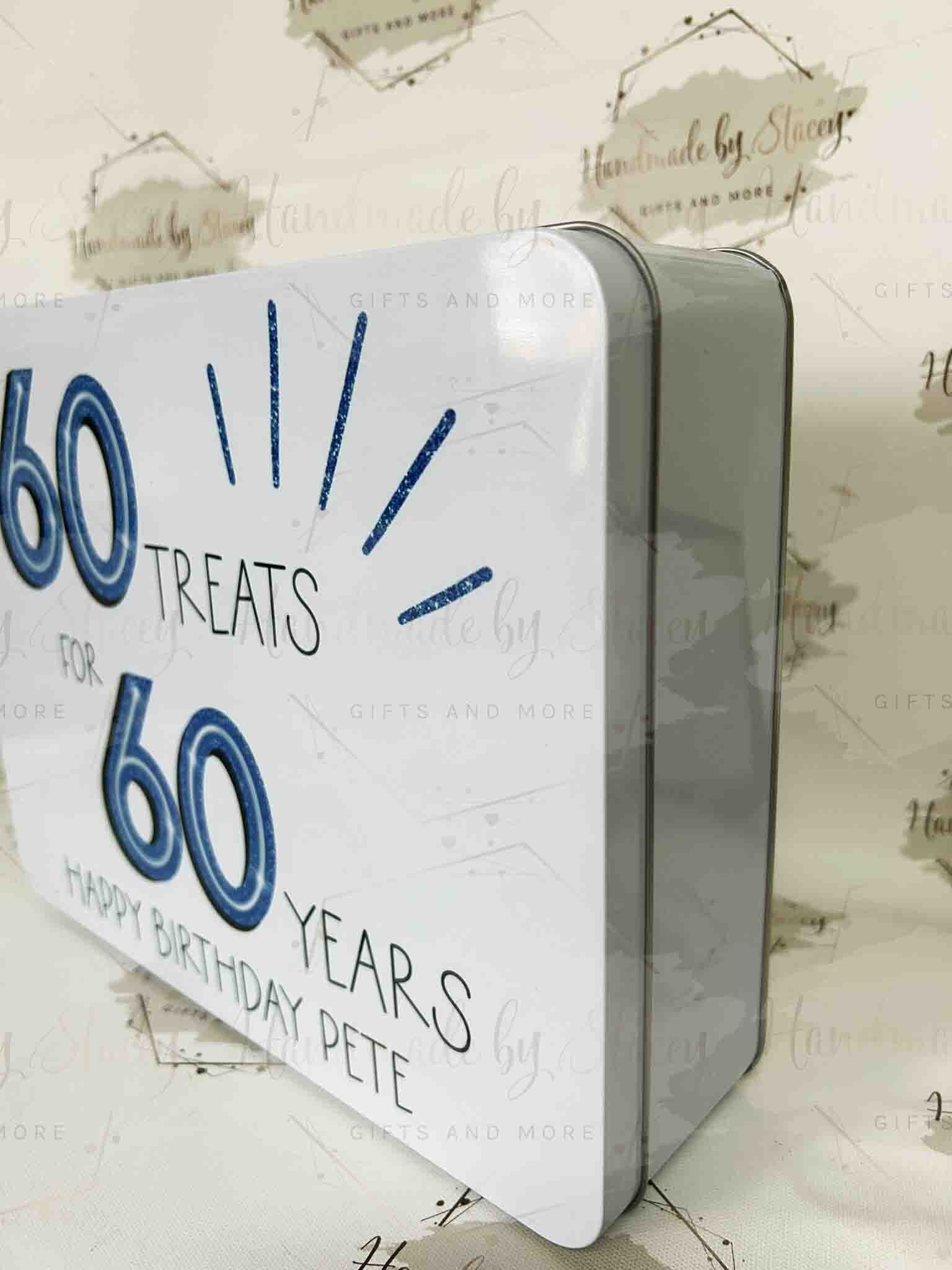 Personalised Novelty Metal Tin|Blue Glitter Design|Various Sizes|Custom Text|Big Birthday|Tenth Anniversary|Sweet Biscuit Box|Gift Idea