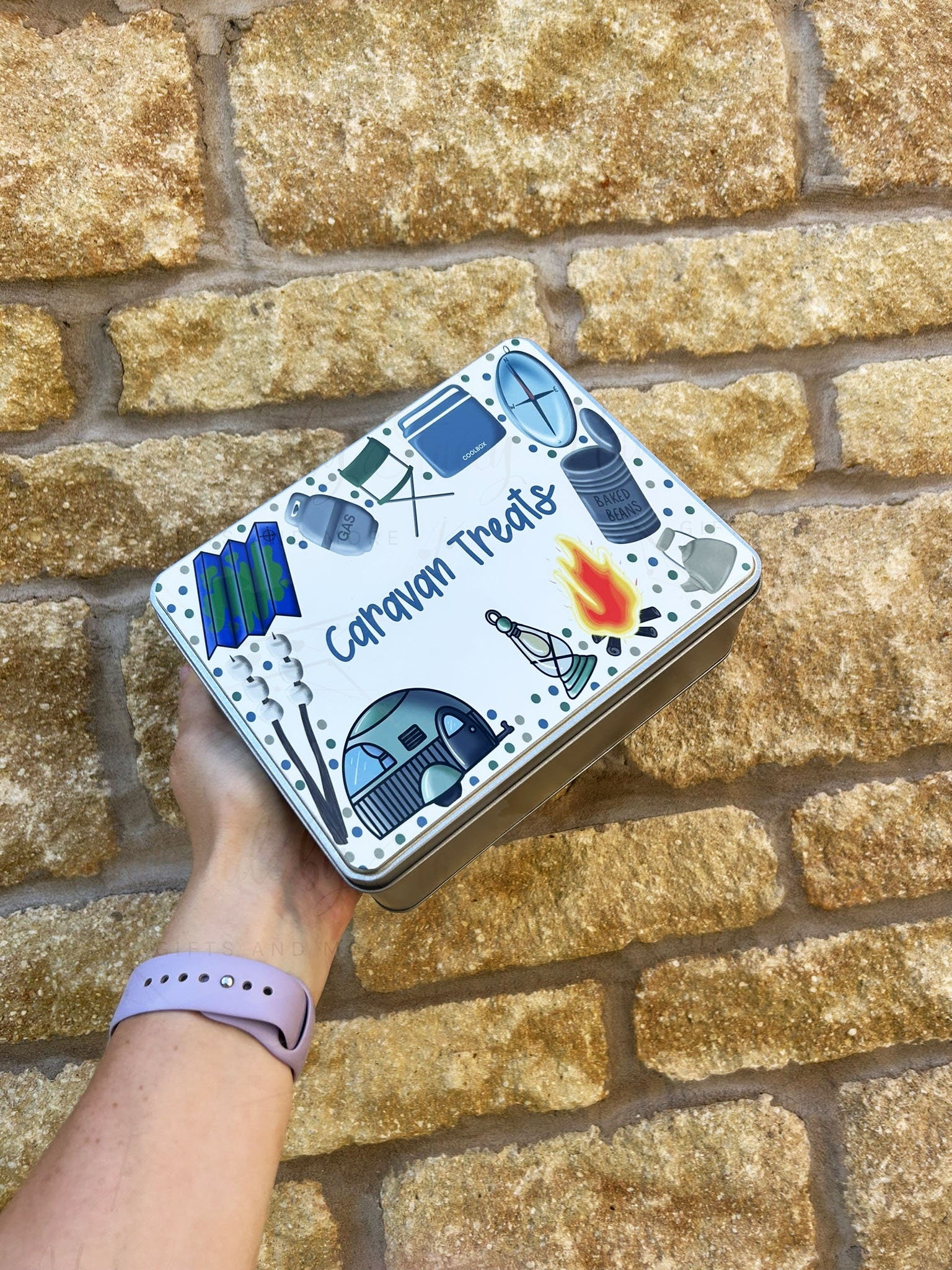 Personalised Novelty Metal Tin|Caravan Holiday Sweeties|Sugar Treat Tin|Editable Text|Gift Idea for Grandad|Dad|Uncle|Mum|Aunty|Godparent