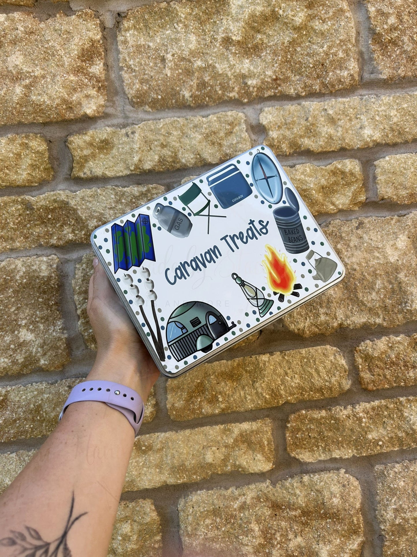 Personalised Novelty Metal Tin|Caravan Holiday Sweeties|Sugar Treat Tin|Editable Text|Gift Idea for Grandad|Dad|Uncle|Mum|Aunty|Godparent
