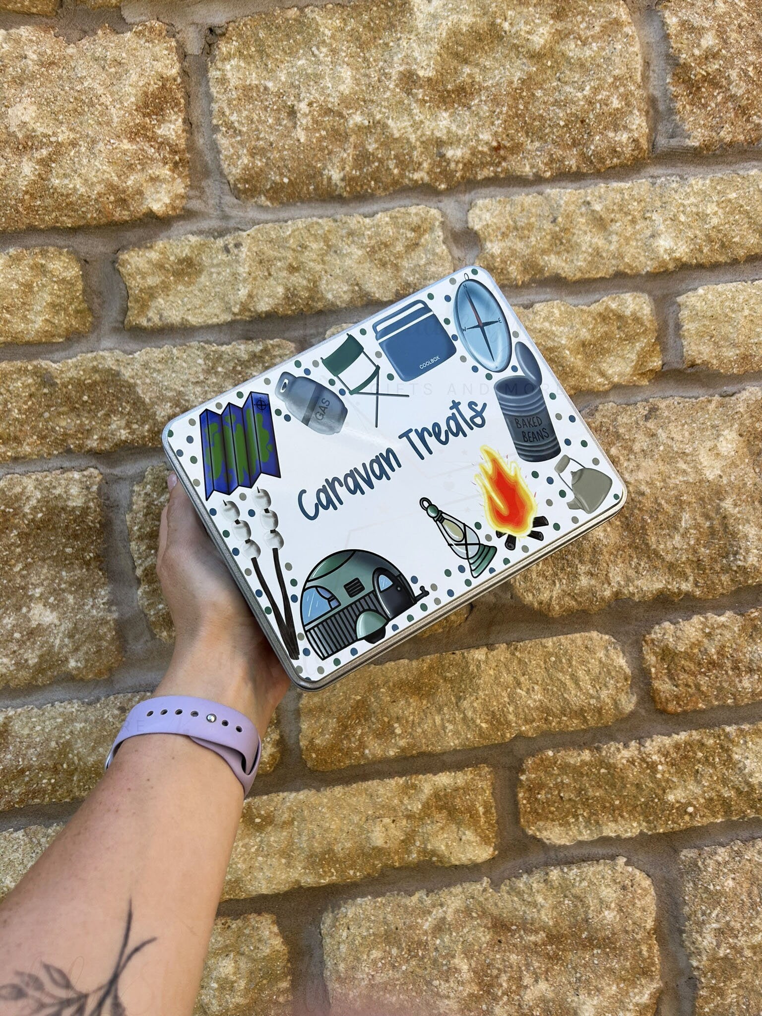 Personalised Novelty Metal Tin|Caravan Holiday Sweeties|Sugar Treat Tin|Editable Text|Gift Idea for Grandad|Dad|Uncle|Mum|Aunty|Godparent