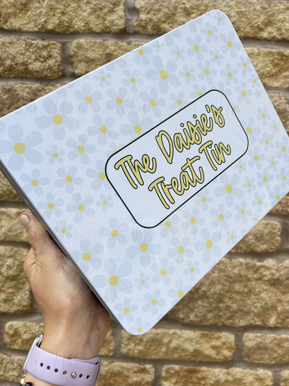 Personalised Novelty Metal Tin|Daisy Box|Editable Text|Nursery Childminder School|Thank you Present|Birthday Christmas Sweet Chocolate Gift