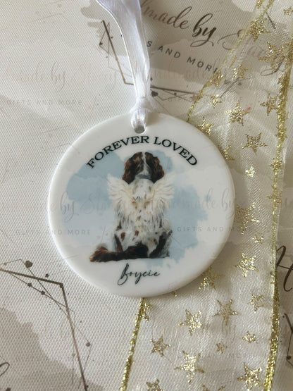 Personalised Christmas Pet Bauble|In Memory Pet|Ceramic Tree Decoration|Editable Text|Man's Best Friend|Dog Design|Santa Paws|