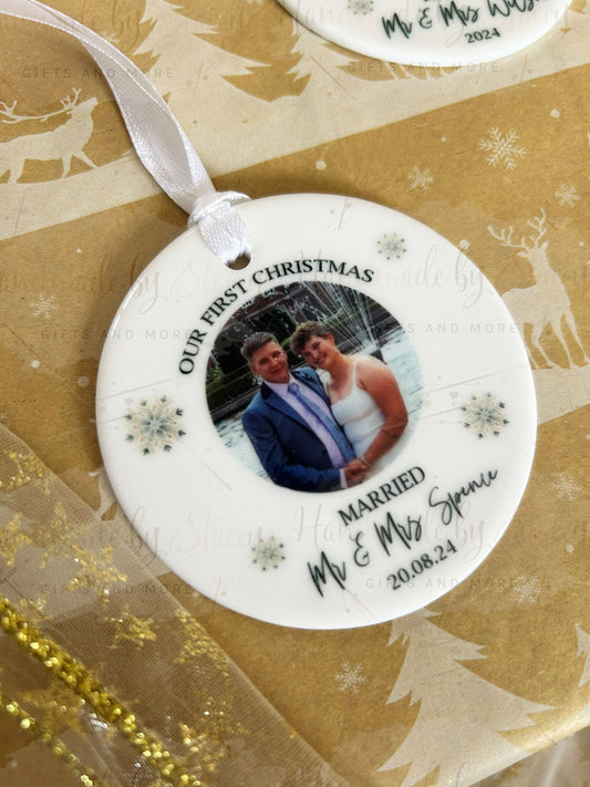 Personalised Christmas Bauble|Ceramic Tree Decoration|Editable Text|First Christmas Married|Married Couple|Photo Gift Wedding Idea