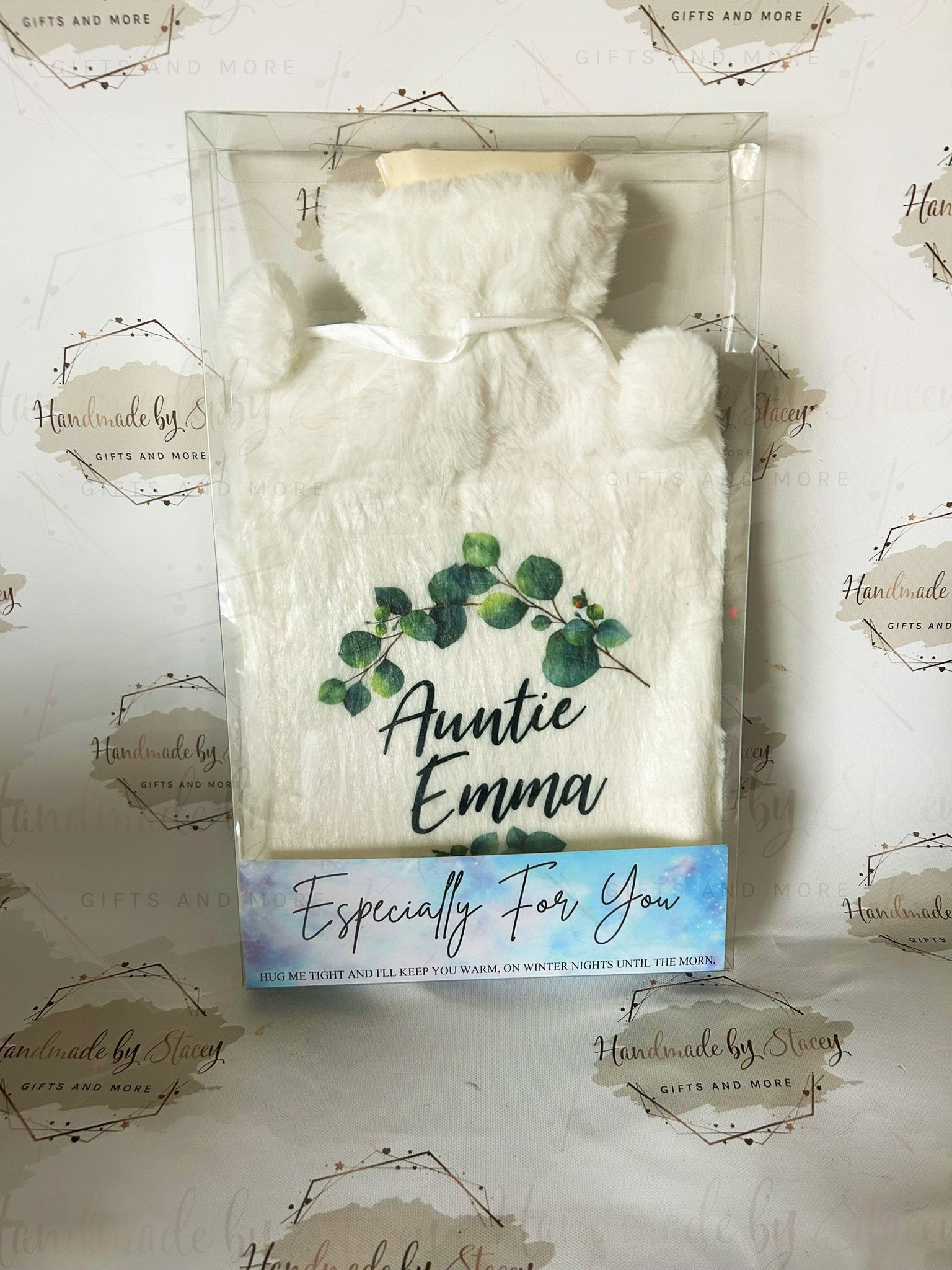 Personalised Hot Water Bottle|Eucalyptus Floral Design|Editable Text|Limited Birthday Christmas Warm Gift Idea|For Mum Grandparent Friend