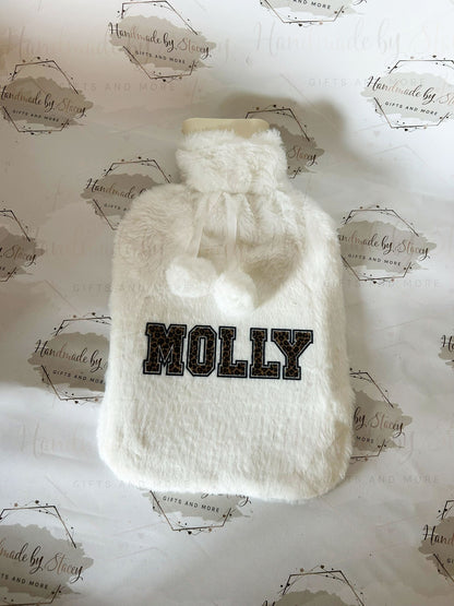 Personalised Hot Water Bottle|Leopard Print Design|Editable Text|Limited Birthday Christmas Warm Gift Idea|For Mum Grandparent Friend