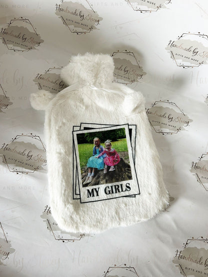 Personalised Hot Water Bottle|Photo Polaroid Design|Editable Text|Limited Birthday Christmas Warm Gift Idea|For Mum Grandparent Friend